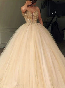 Light Champagne Ball Gown Prom Dress with Beading 