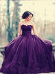 Appliques Tulle Sweep Train Prom Dresses