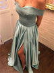 A Line Off The Shoulder Pleats Satin Prom Dresses