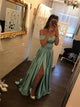 Sweep Train Blue Evening Dresses with Slit