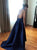Chic A Line Halter Backless Asymmetrical Blue Prom Dresses with Slit 
