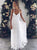 White Flower Lace V Neck Open Back Prom Dress LBQ1378