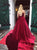 Burgundy Sweep Train Sleeveless Velvet Prom Dresses