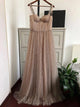 Chic Sequins A Line Straps Tulle Sweep Train Prom Dresses