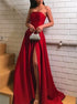 A Line Strapless Satin Slit Prom Dresses LBQ2429