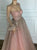  A Line Long Sleeves Tulle Pink Prom Dresses with Sequins