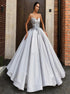 Ball Gown Spaghetti Strap V Neck Satin Appliques Prom Dresses LBQ1832