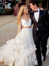 Two Piece Spaghetti Straps Ivory Tulle Ruffles Prom Dress LBQ2631