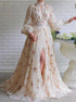 Long Sleeves A Line Chiffon Stars Prom Dresses with Slit LBQ2746