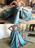 One Shoulder Side Split Satin Appliques Prom Dresses LBQ2610