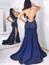 Mermaid Sweetheart Appliques Sweep Train Satin Prom Dress LBQ0772