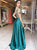 Sweep Train Green V Back Evening Dresses