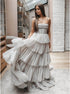 A Line Spaghetti Straps Light Grey Chiffon Ruffles Prom Dress LBQ2650