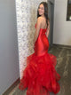 Sweep Train Red Tulle Evening Dresses