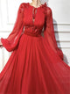 A Line Red Tulle Prom Dresses with Appliques