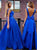 Royal Blue A Line Open Back Saitn Prom Dresses with Bow Knot