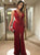 Mermaid Jewel Floor Length Dark Red Sequined Split Cut Out Prom Dresses