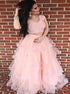 Two Piece Pink A Line Tulle Ruffles Prom Dress LBQ1877