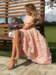 Scoop A Line Cap Sleeve Pink Prom Dresses with Flowers