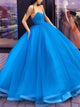 Ball Gown Organza Sleeveless Blue Prom Dresses