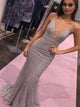 Mermaid Spaghetti Straps V Neck Beading Tulle Prom Dresses LBQ2903