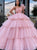 Pink Tulle One Shoulder Tiered Ball Gown Prom Dresses