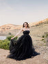 A Line Strapless Black Tulle Prom Dress with Pleats LBQ2561