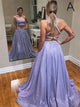 A Line Criss Cross Satin Sweep Train Prom Dresses with Pleats
