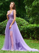 A Line Appliques V Neck Tulle Prom Dresses