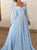 Blue Sweeo Train Prom Dresses