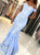 Sweep Train Blue Lace Short Sleeves Porm Dresses 
