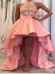A Line High Low Long Pink Prom Dresses