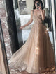 Chic Sequins A Line Straps Tulle Prom Dresses