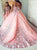 Ball Gown Pink Tulle Lace Applique Sweetheart Prom Dresses