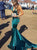 Mermaid V Neck Backless Turquoise Satin Prom Dresses