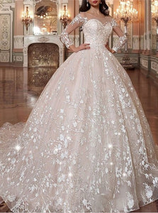 Attractive Scoop Ball Gown Organza Prom Dress with Appliques 