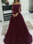 A Line Wine Red Sweep Train Prom Dresses