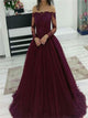 A Line Wine Red Sweep Train Prom Dresses