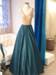 A Line V Neck Beaded Satin Prom Dresses 