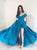 A Line Off The Shoulder Blue Satin Prom Dresses
