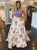 Two Pieces Scoop Floral Lace Top Purple Prom Dresses