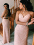 Sheath Spaghetti Straps Rose Gold Beadings Backless Prom Dresses LBQ2059