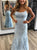 Blue Mermaid Lace Up Spaghetti Straps Lace Prom Dresses 