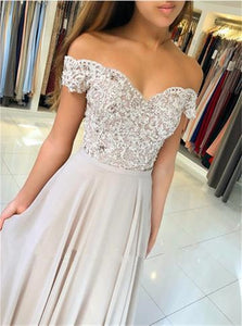 Sweep Train Grey Sleeveless Prom Dresses