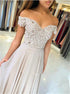 Off the Shoulder A Line Appliques Chiffon Prom Dress LBQ2095