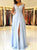 A Line Straps Chiffon Appliques Open Back Prom Dresses