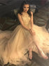 A Line Halter Asymmetrical Sleeveless Tulle Appliques Prom Dress LBQ2848