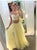 A Line Yellow Tulle Two Piece Spaghetti Straps Beadings Prom Dresses 