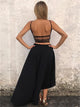 A Line High Low Sleeveless Backless Black Prom Dresses
