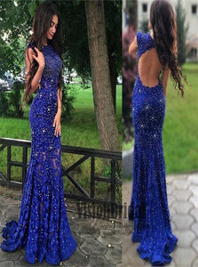 Sweep Train Open Back Appliques Evening Dresses